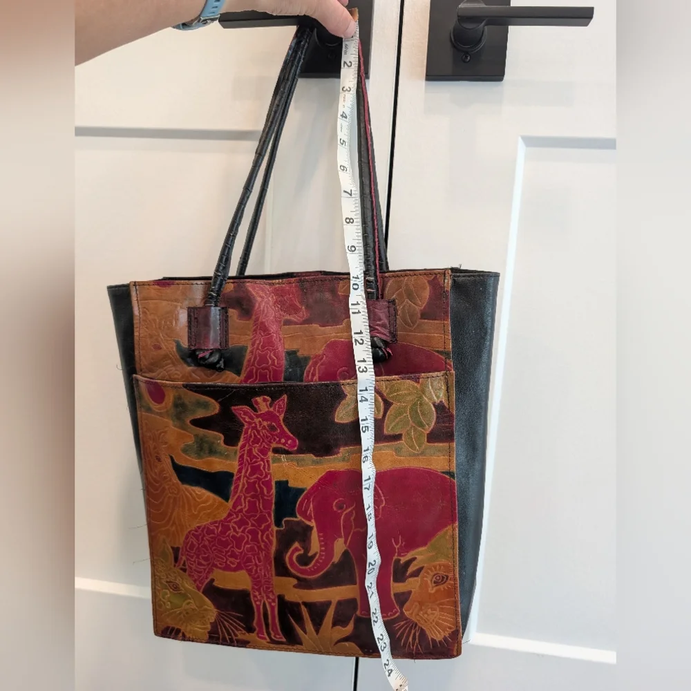 Artistic Safari Animal Print Colorful Leather Tote Bag With Wallets Indian Made